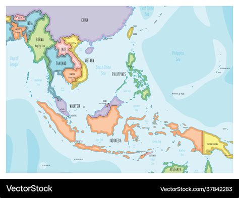 Southeast asia map - hand-drawn cartoon style Vector Image