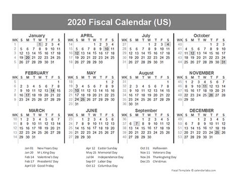 2020 USA Fiscal Quarter Calendar - Free Printable Templates