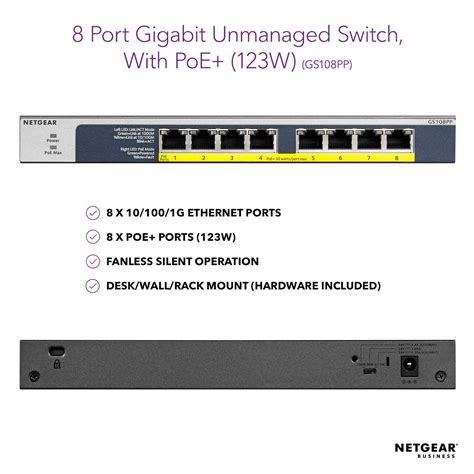 NETGEAR PROSAFE 8PORT POE+ UNMANAGED GIGABIT SWITCH (120W) | Lin Haw International