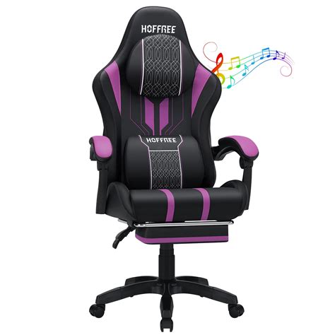 Hoffree Big and Tall Gaming Chair with Speakers Massage Office Chair Adjustable Lumbar Support ...