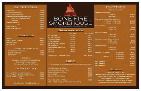 Bonefire Smokehouse Menu, Menu for Bonefire Smokehouse, Abingdon, Abingdon - Urbanspoon/Zomato