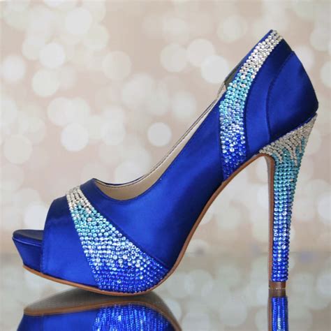 Wedding Shoes Royal Blue Platform Peep Toes with Blue