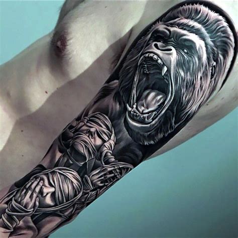 Remarkable Mens Gorilla Tattoo Sleeve Tattoo Idea | Gorilla tattoo ...