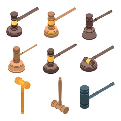 Judge hammer icons set, isometric style 8532440 Vector Art at Vecteezy