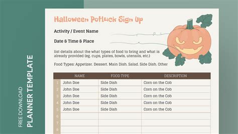 Halloween Potluck List Free Google Docs Template - gdoc.io