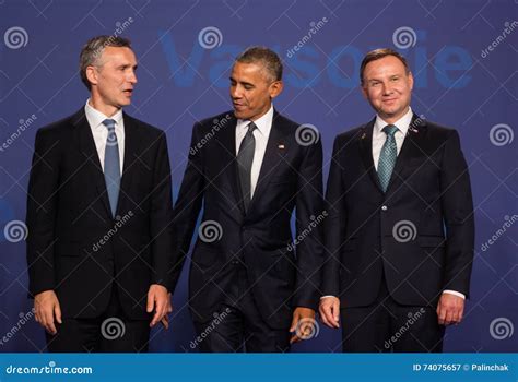 Barack Obama, Jens Stoltenberg and Andrzej Duda at NATO Summit Editorial Photography - Image of ...