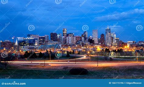 Downtown Denver Skyline Night Long Exposure Stock Photo - Image of ...