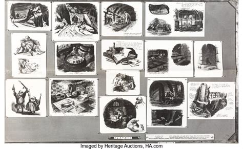 The Rescuers Early Storyboard and Concept Art Studio Print Group of 12 Walt Disney, 1977 by Walt ...