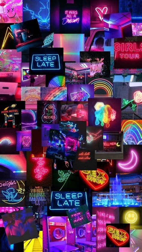 Download Neon Sign Collage Trippy Aesthetic Wallpaper | Wallpapers.com