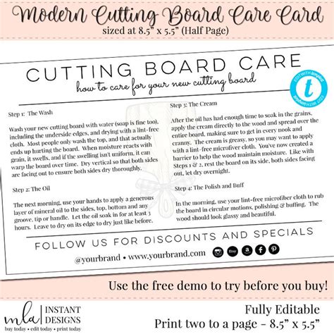 Cutting Board Care Instructions Wood Board Care Insert DIY - Etsy