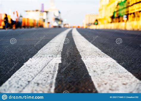 Road Markings. Double Solid White Line on a City Highway. Low Viewing Angle Stock Image - Image ...