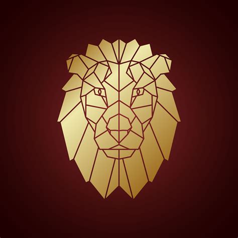 Golden lion head, geometric silhouette isolated on dark background ...