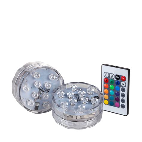 2 Pack Remote Controlled 10 LED Multi-Color Submersible LED Light