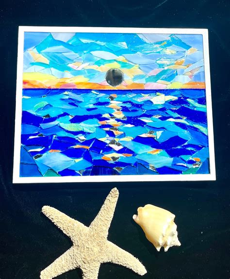 Ocean Sunset Mosaic Beach Mosaic Wall Art Stained Glass Mosaic Wall ...