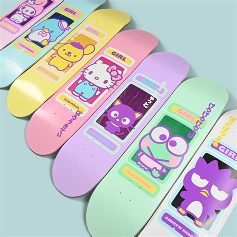 Girl x Sanrio 60th Anniversary | Skateboard design, Skateboard art design, Sanrio