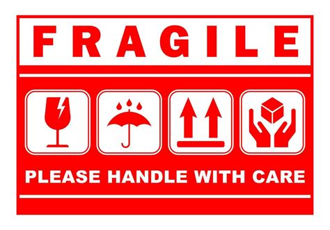 red sticker fragile handle with care printable sign symbol for delivery ...