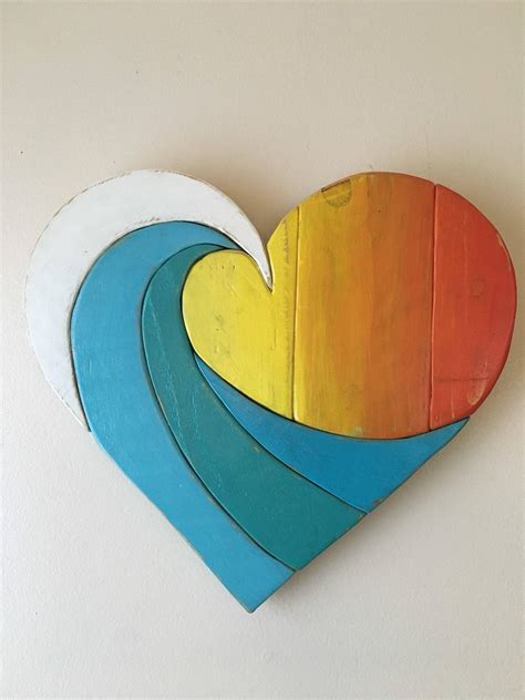 Wave Rainbow Sunset heart 14 - reclaimed Wood, wall, beach art, reclaimed wood, pallet wood ...