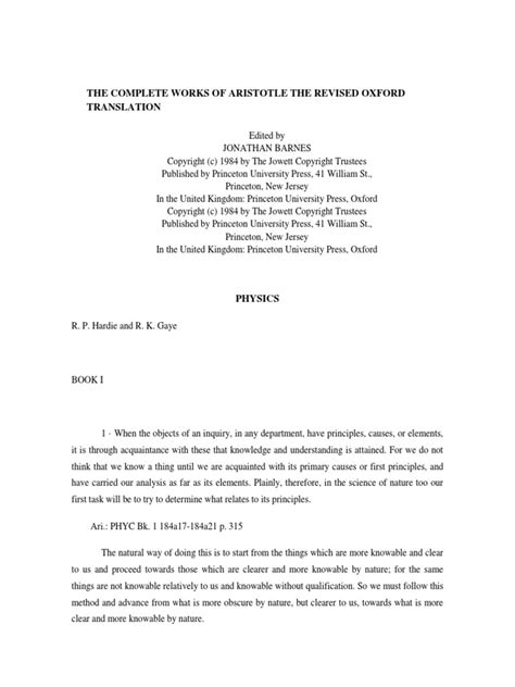 Aristotle's Physics (Barnes) | PDF | Substance Theory | Nothing