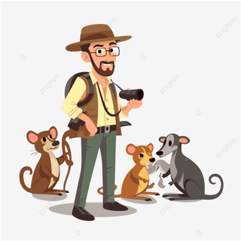 Zoologist Clipart Man Is Standing With Dogs And Camera In The Flat Design Illustration Cartoon ...