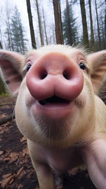 Premium AI Image | Pig touches camera taking selfie Funny selfie portrait of animal