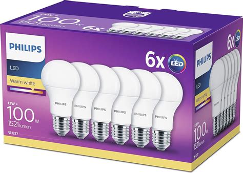 Philips LED E27 Frosted Light Bulbs, 13 W (100 W) - Warm White, Pack of 6: Amazon.co.uk: Lighting
