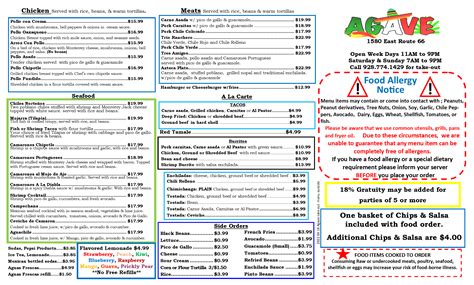 Agave Menu — Agave Mexican Restaurant