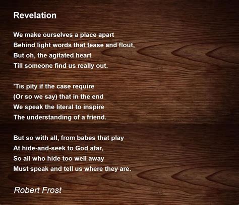 Revelation Poem by Robert Frost - Poem Hunter