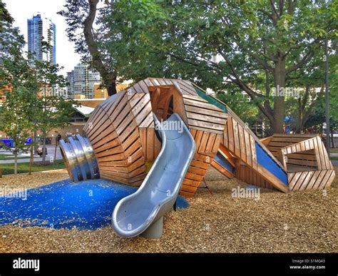 Wooden playground structure in Grange Park, Toronto Stock Photo - Alamy