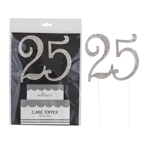 Mega Crafts - Sparkly Silver Rhinestone Number 25 Cake Topper Decoration | Shimmering Silver ...