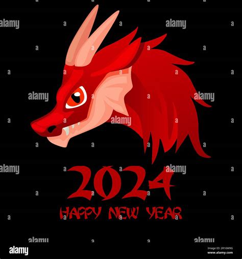 Chinese Happy New year 2024 , cute dragon. Greeting card with red ...