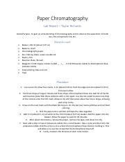 Paper Chromatography - Lab Report.pdf - Paper Chromatography Lab Report - Taylor Richards Goals ...