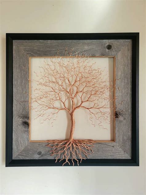 Copper Wire Tree. Made to Order Wire Art. Metal Art. Wall Decor. Copper Wire Sculpture. Barnwood ...