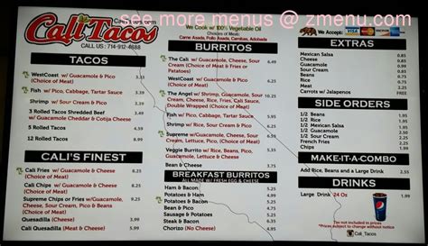 Online Menu of Cali Tacos Restaurant, Orange, California, 92868 - Zmenu