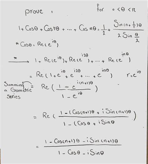 calculus - Prove this formula $1+\cos\theta+\cos2\theta+...+\cos n ...