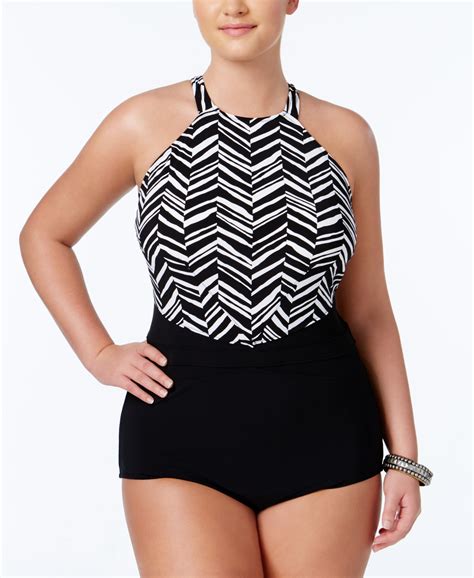 Profile by Gottex Plus Size Printed Tummy-Control High-Neck One-Piece Swimsuit | Plus size ...