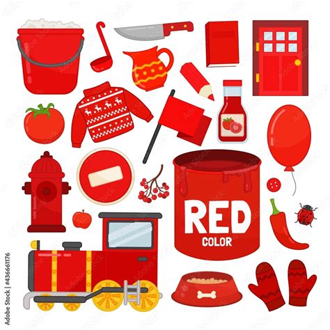 Vector set of red color objects. Learn red color. Illustration of ...