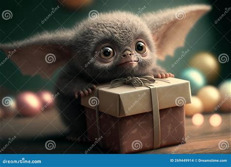 Cute Gremlin with Gift Box Created with Generative AI Stock ...