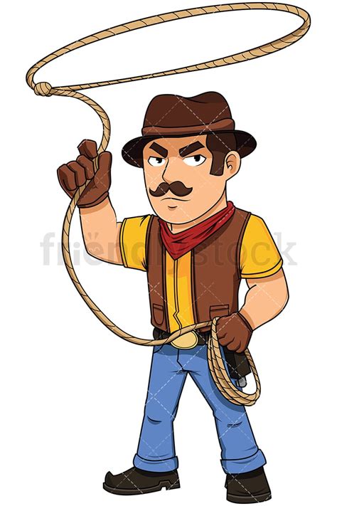 Cowboy Throwing Lasso Vector Cartoon Clipart - FriendlyStock