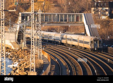 SCARBOROUGH NEW YORK USA Metro North commuter train railroad line on ...