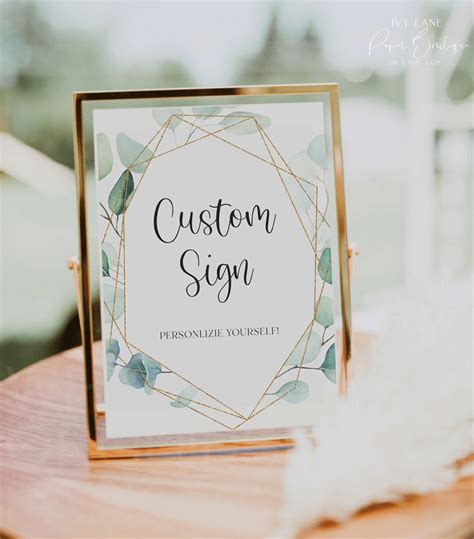 OAKLEY Wedding Custom Sign Template, Boho Greenery Gold Geometric Printable Wedding Signs ...