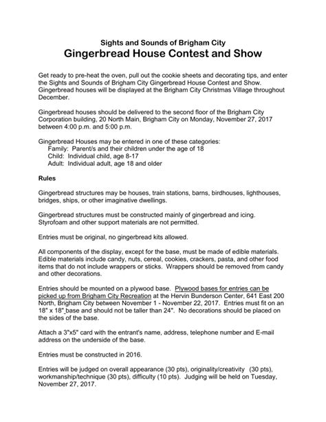 gingerbread house contest rules 2017