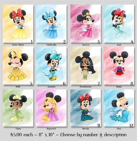 12 Princess Minnie Mouse Watercolor Digital Art Prints 8 X 10 Snow ...