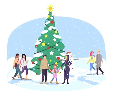 Premium Vector | Winter festival with tree with decorations