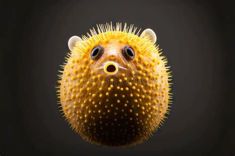 Round Poisonous Puffer Fish with Spikes All Over Body on Dark Background Stock Illustration ...