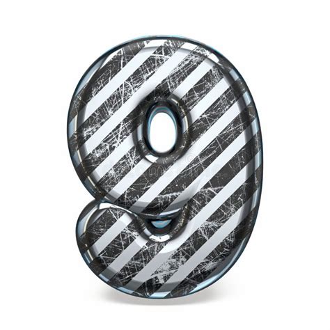 Striped Steel Black Scratched Font Number 9 NINE 3D Stock Illustration - Illustration of nine ...