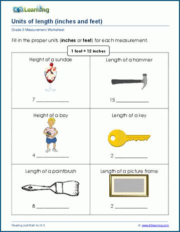 Units of length worksheets (inches & feet) | K5 Learning