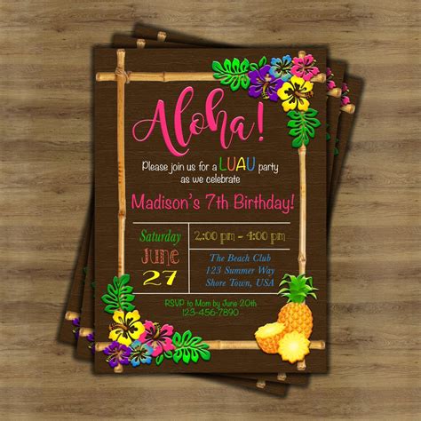 Luau Birthday Invitation Luau Invitation Hawaiian | Etsy | Luau ...