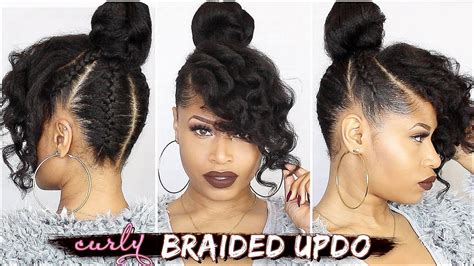 FRENCH BRAIDED CURLY UPDO Natural Hair Tutorial - YouTube