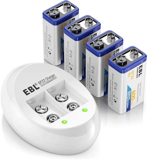 Amazon.com: EBL 4-Pack 9V Batteries Li-ion 9 Volt Rechargeable ...