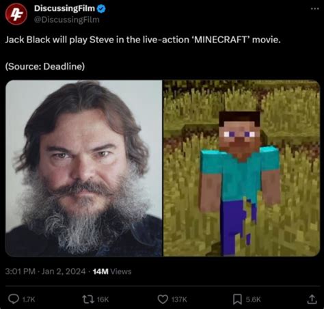 Jack Black cast as Steve | Minecraft Movie | Know Your Meme